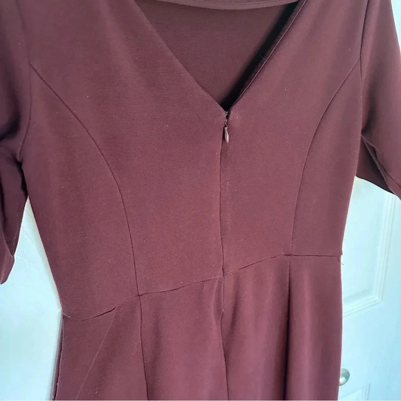 Ann Taylor Burgandy Half Sleeve Back Slit V-back Midi Dress Womens Size 4 - Picture 4 of 11